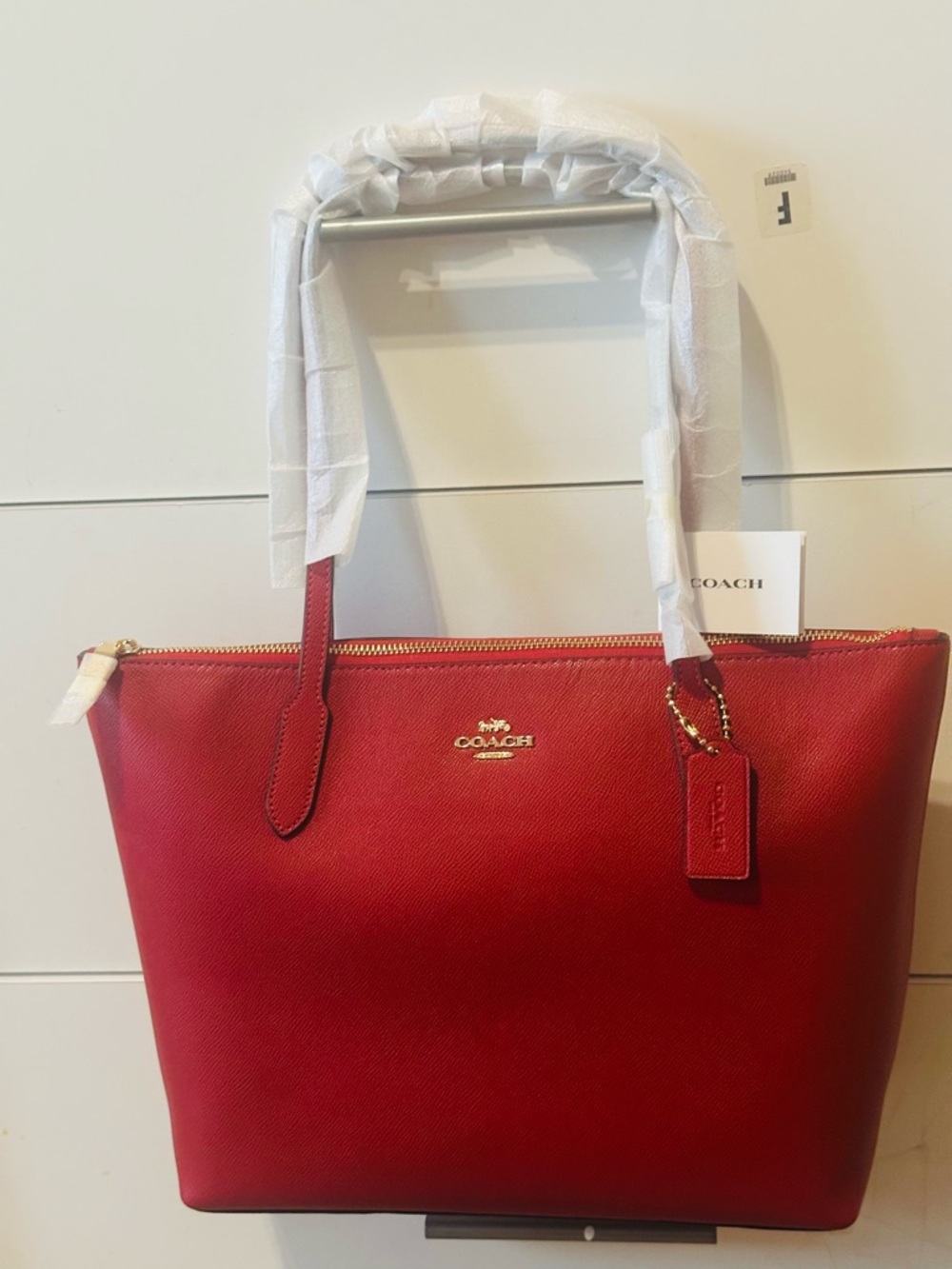 Coach Red Leather Tote with Gold Hardware